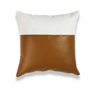 housse coussin similicuire blanc et camel